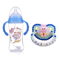 Handmade Adult Baby Pacifier Cute Bunny Silicone Dummy Adult Size Nipple Pacifiers With PP Milk Bottle For Girl, Boy