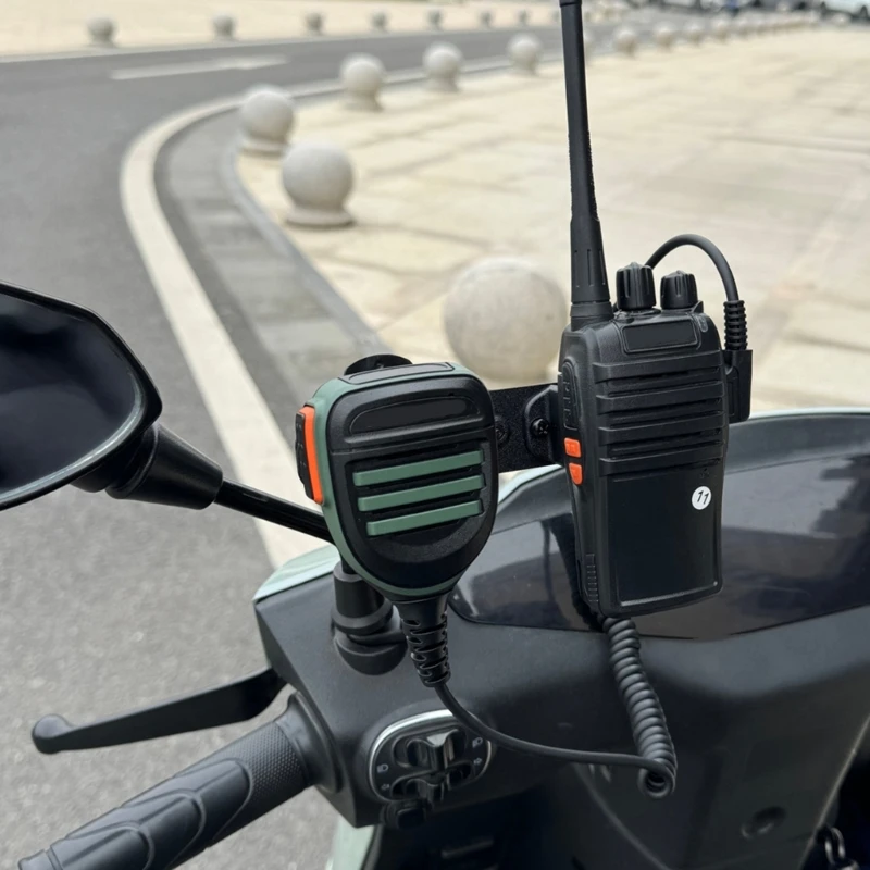 Two-Way Radio Holder for Two Handheld Units, Rotating Black Plastic Support with 10 mm No-Drill Mirror-Base Attachment H8WD