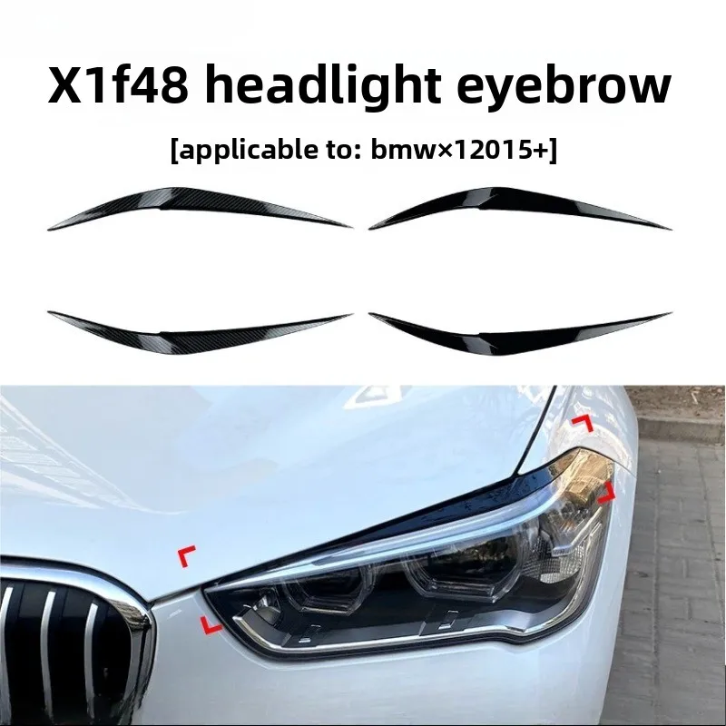 

2PCS Car Headlight Lamp Eyebrow Cover Trim Stickers for BMW X1 F48 2015+ Gloss Black Car Eyelids Lids ABS Carbon