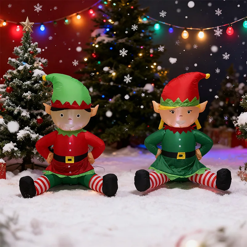 NUOVE decorazioni natalizie gonfiabili Ornamento per bambola elfo giocattolo gonfiabile natalizio per esterni illuminato a LED