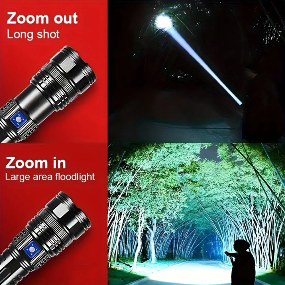 Hochleistungs-LED-Taschenlampe Super helle LED-Scheinwerfer Langstrecken-Taschenlampe Notfall im Freien mit 5 Beleuchtungs modi zoombar