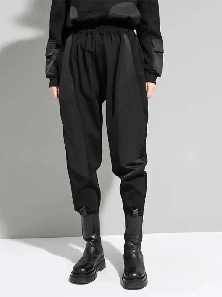 High Elastic Waist Black Contrast Color Long Harem Trousers New Loose Fit Pants Women Fashion Spring Autumn 2026 GU0P