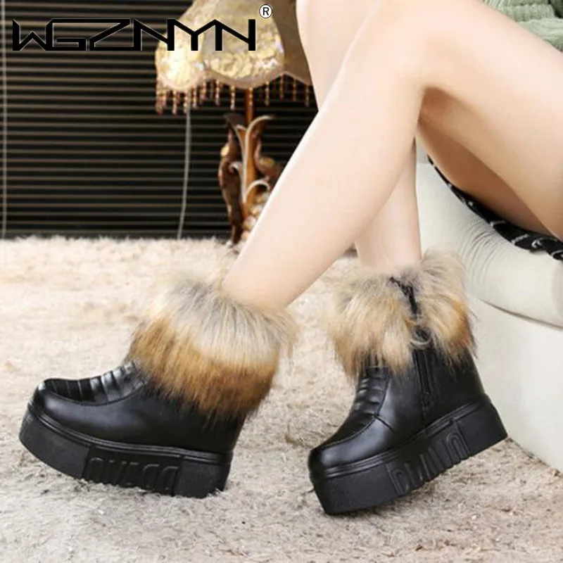 Winter Woman Warm Fur Sneakers Platform Snow Boots Female Causal Height Increasing Shoes Ankle Boots For Women Botas Mujer White