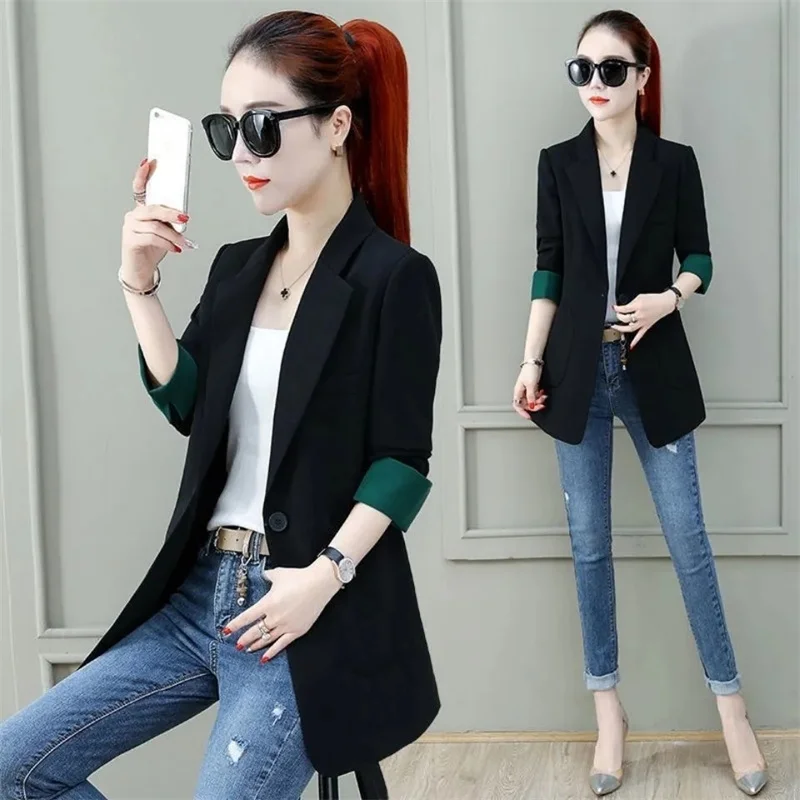 Black Women Blazer 2025 Formal Slim Blazers Lady Office Work Suit Pockets Jackets Coat Female Korea Casual Short Blazer Femme