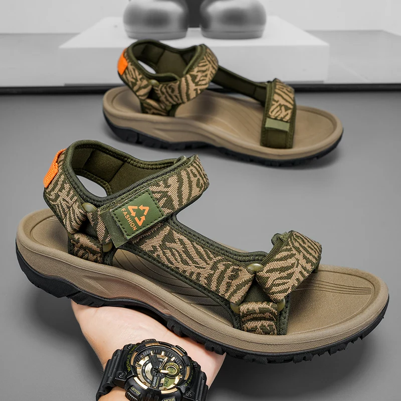 

Мужские сандалии с леопардовым принтом, легкая обувь для ходьбы, летняя удобная спортивная обувь для путешествий на открытом воздухе, пляжная обувь, быстросохнущая, дышащая