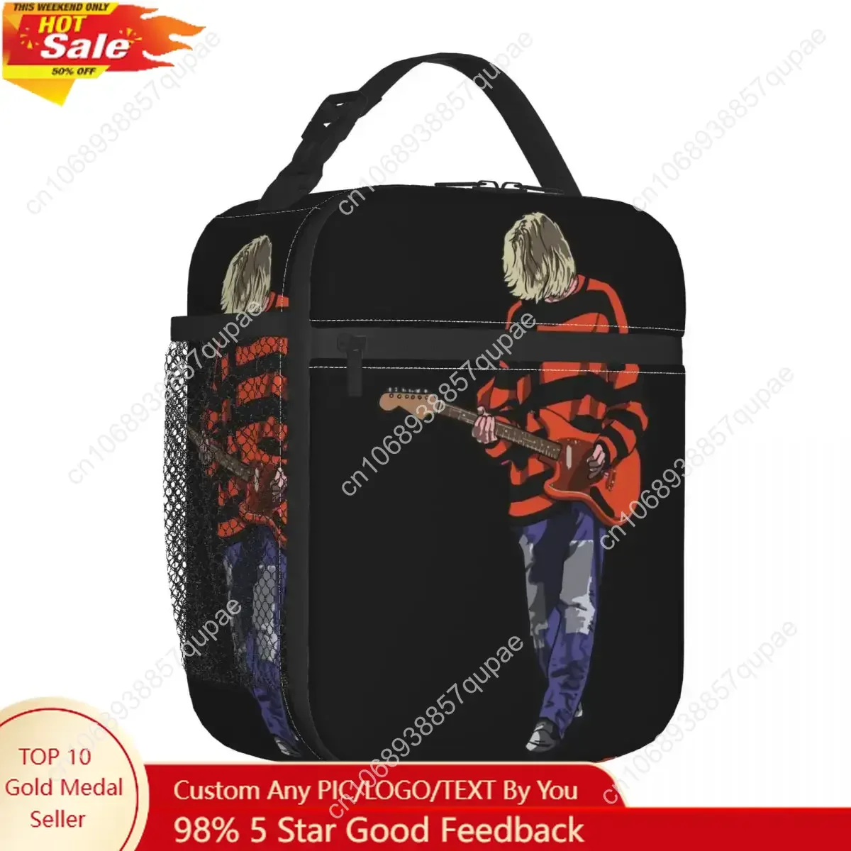 

Stripey Kurt Cobain Insulated Lunch Bag Portable Storage Food Box Reusable Cooler Thermal Bento Box School