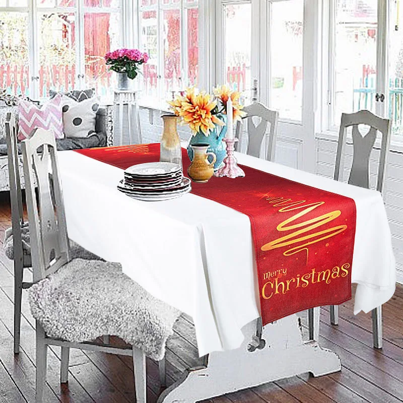 

Linen Christmas Table Runner Snowman Xmas Tree Home Dining Table Cover Tablecloth Merry Christmas Decoration For Home New Year
