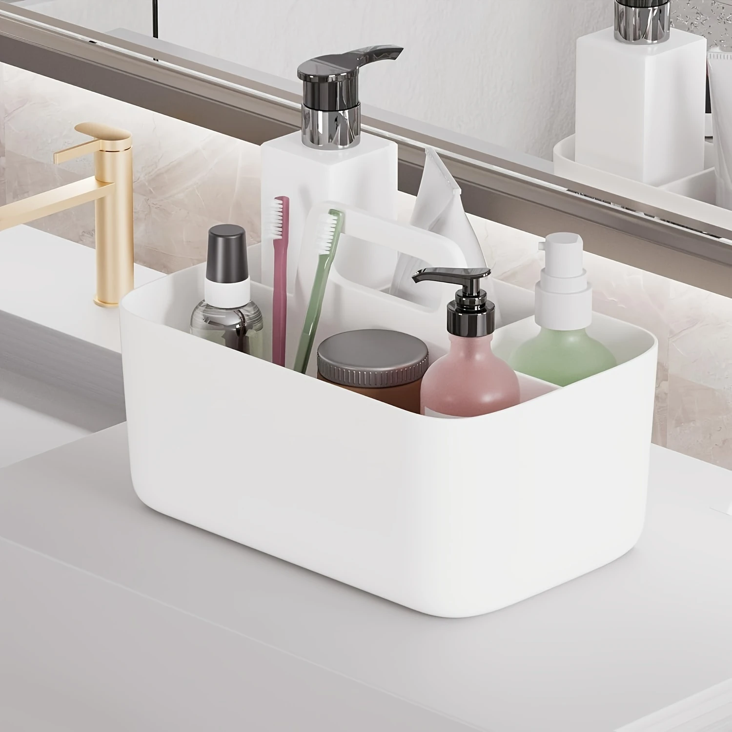 

1pc Portable Shower Basket, Multifunctional Stackable Plastic Basket With Handle For Bathroom Organizer, Dormitory Cl