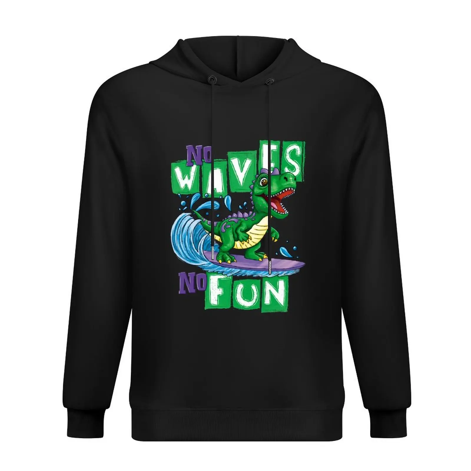

No Waves No Fun Surf and Dinosaur Hoodie clothes for men men's sweat-shirt men clothing aesthetic clothing anime hoodie