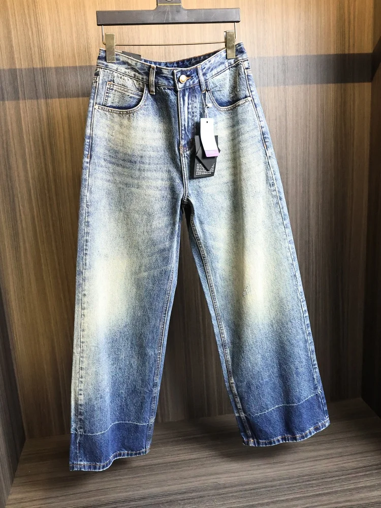 

Retro American Workwear Straight Leg Men's Jeans Faded Waed Winter Casual Faion Urban Sle mid Waist Zipper Fly Cotton B...