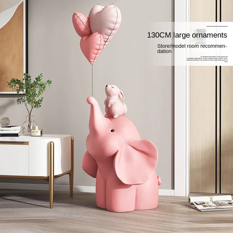 130cm Decoration Statues Accessory Home Decor Creative Balloon Elephant Large Landing Living Room FRP Animal Ornament Sculpture