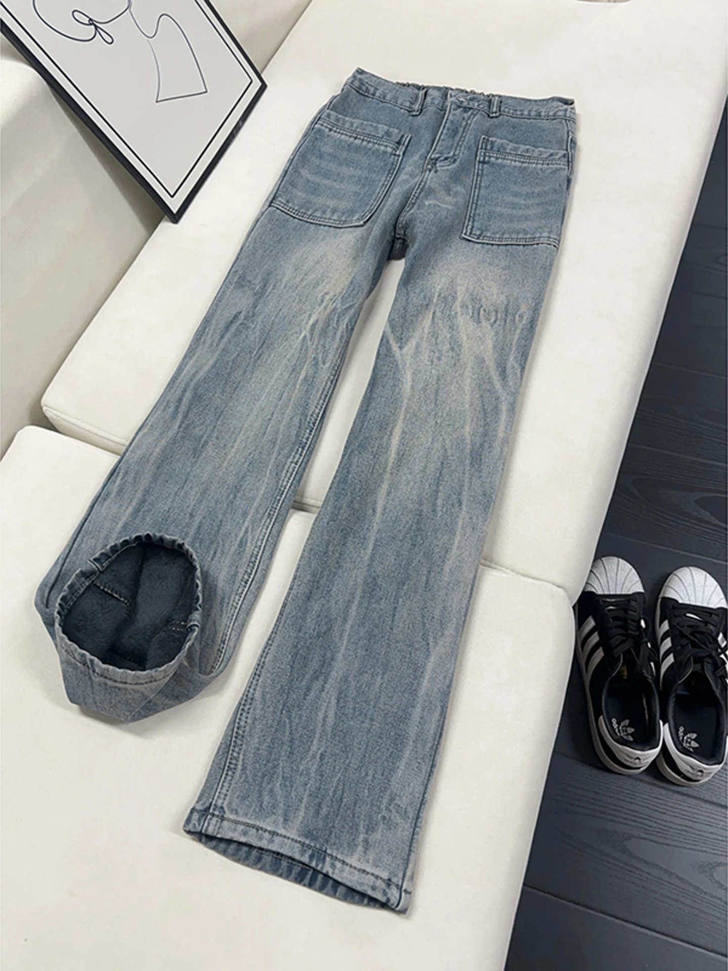 

Мужские джинсовые джинсы Cleanfit на подкладке с талией, прямые брюки свободного кроя, повседневные брюки в американском стиле, весна 2026