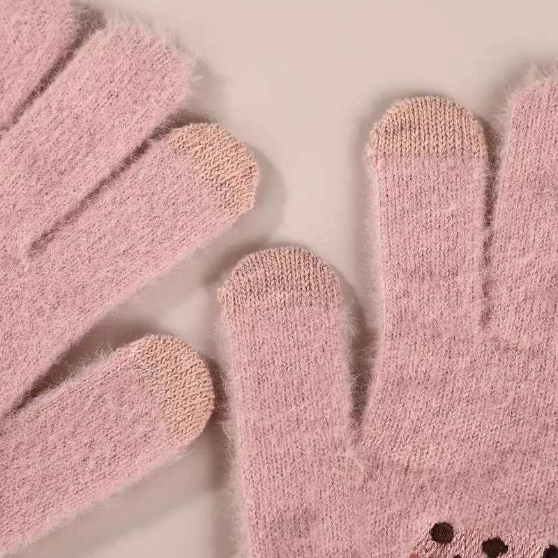 Stilvolle, dicke Winterhandschuhe für Damen aus Polyester, mit Fleece-Futter, gestrickt, mit separaten Fingern und Touchscreen-Kompatibilität. – Detail 6