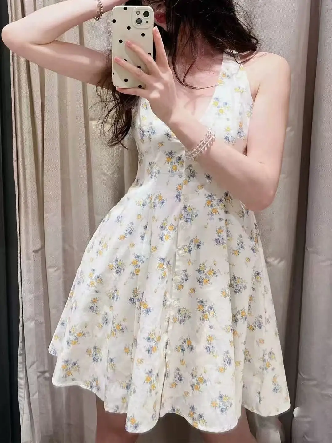 Verão 2025 nova chegada feminina impressa gaze de seda Svel Dr V-Ne gola pendurada praia Vaion Sle ort A-Line S...