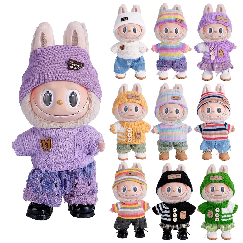 

6.69inch Labubu Doll Clothes for buLabu with 3 Outfits - Stylish Fisherman Hat & Sweaters & Pants or skirt Set for 6.69inch Doll