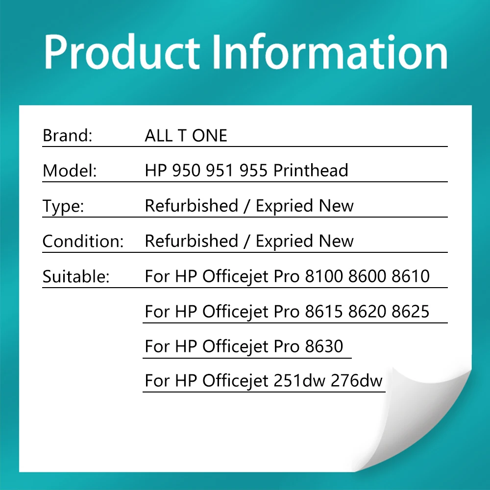 Cabezal de impresión para impresora HP950, CM751-80013A de cabeza para HP Officejet Pro 951, 8100, 8600, 8610, 8620, 8650, 276DW, 251, 950XL, 951XL