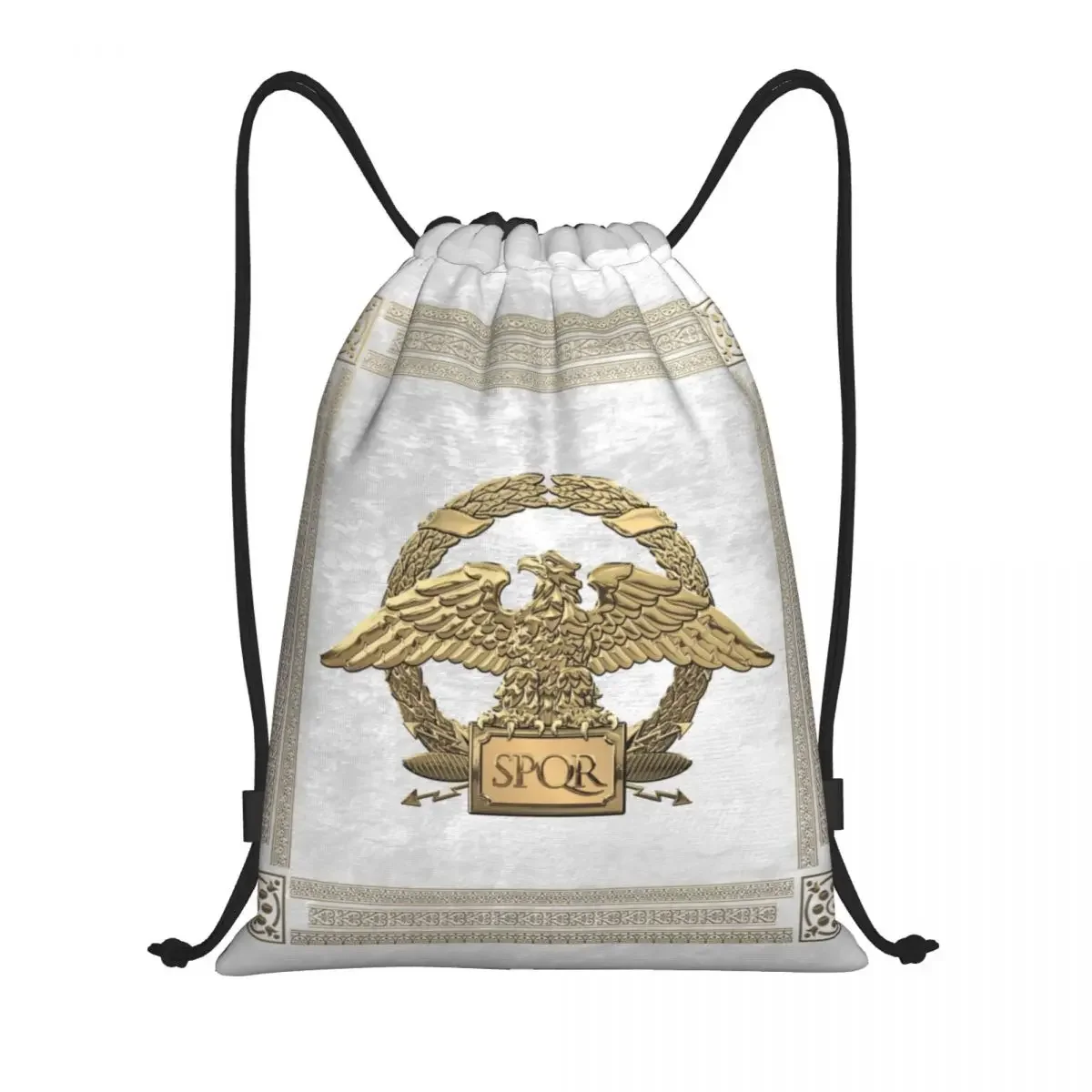 Gold Roman Empire Eagle Drawstring Backpack Sports Gym Bag for Women Men Rome SPQR Emblem Training Sackpack