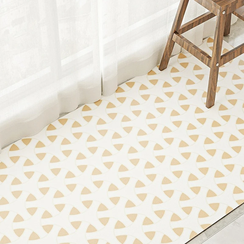 Pale Yellow SriLankan Pattern PVC Leather Rug Waterproof Oil-proof Stain-resistant Kitchen Carpet Large Area Non-slip Floor Mats