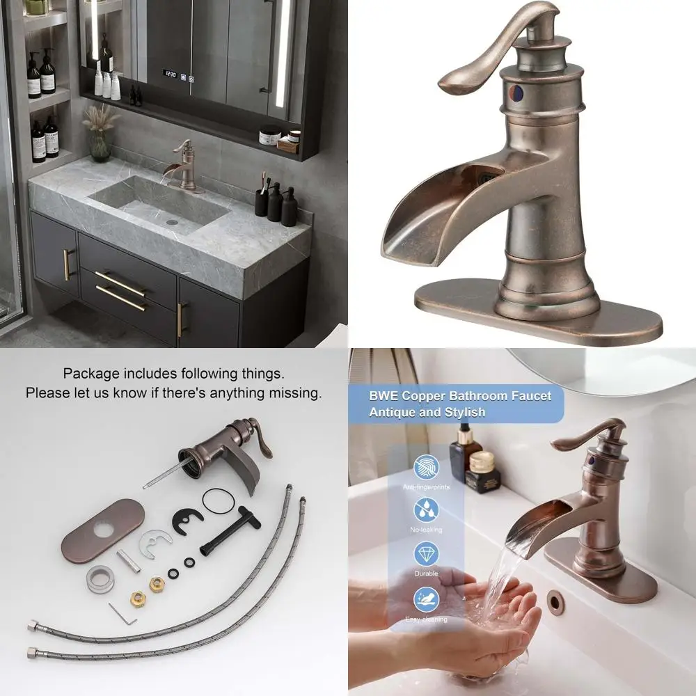 

Антикварный латунный смеситель с одной ручкой и изливом-водопадом для раковины и умывальника, настольный монтаж