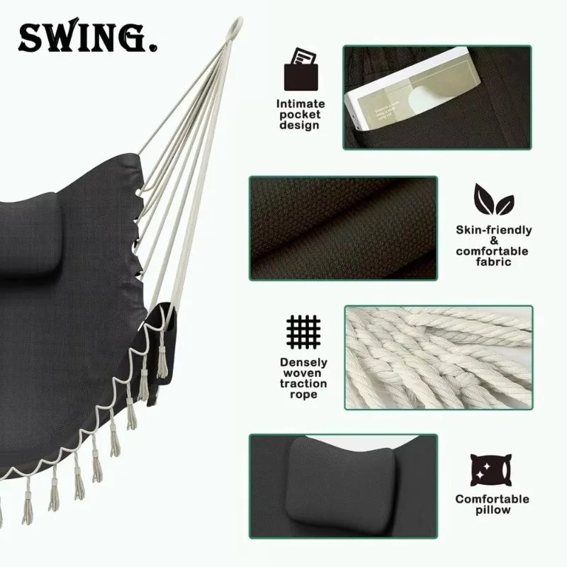 

Patio Swings, Unique U-Shaped Hammock Chair with Stand,Sturdy & Rust-Resistant,Free Gray Cotton Hammock Chair, Patio Swings