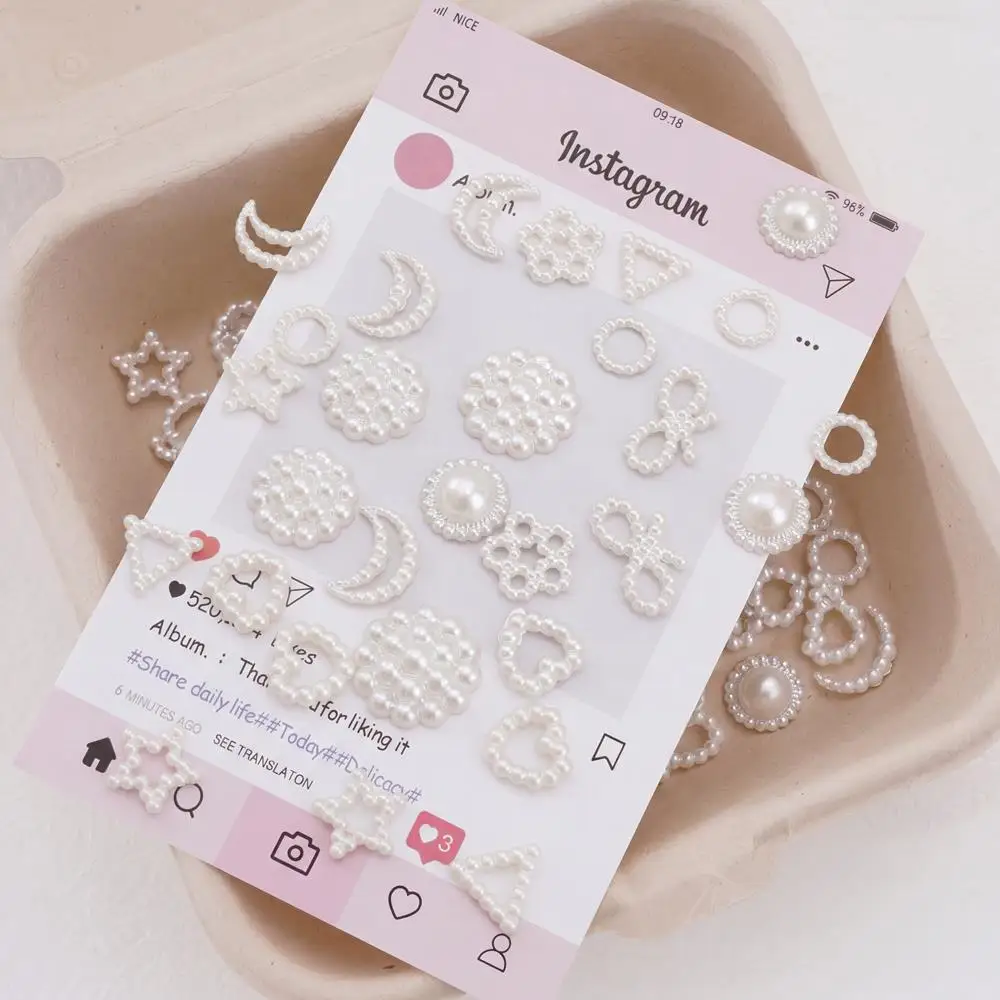 50/100Pcs Ivory ABS Imitation Pearl Patches Heart/Star/Flower/Moon/Bowknot Shape Beads For DIY Making Necklace Ring Accessories