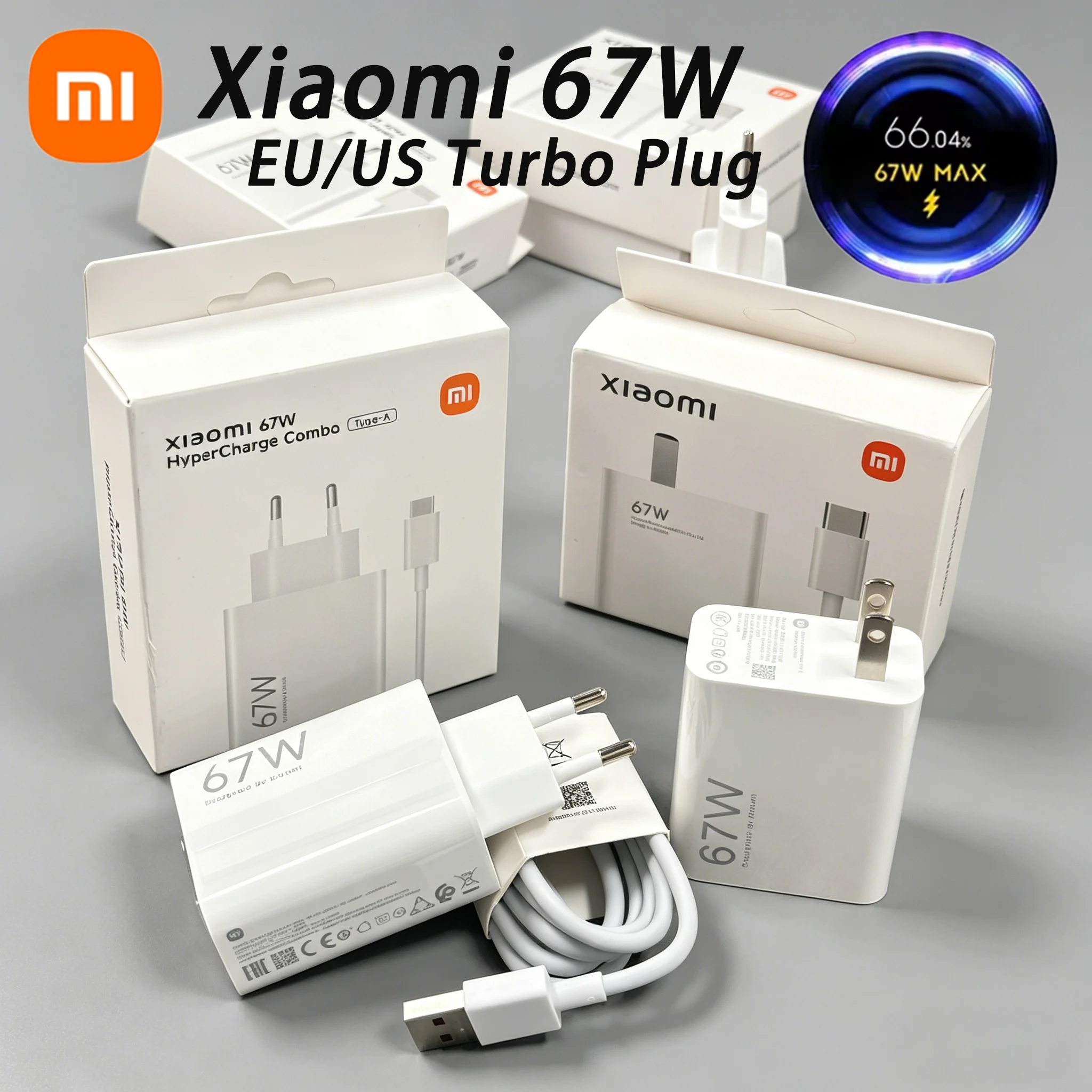 Cargador Turbo Original Xiaomi de 67W para UE y EE. UU. con Cable USB Tipo C de 1M y 6A para Poco X5 X4 F5 Pro Mi 13 12 11 Lite Redmi Mix Fold 3 2