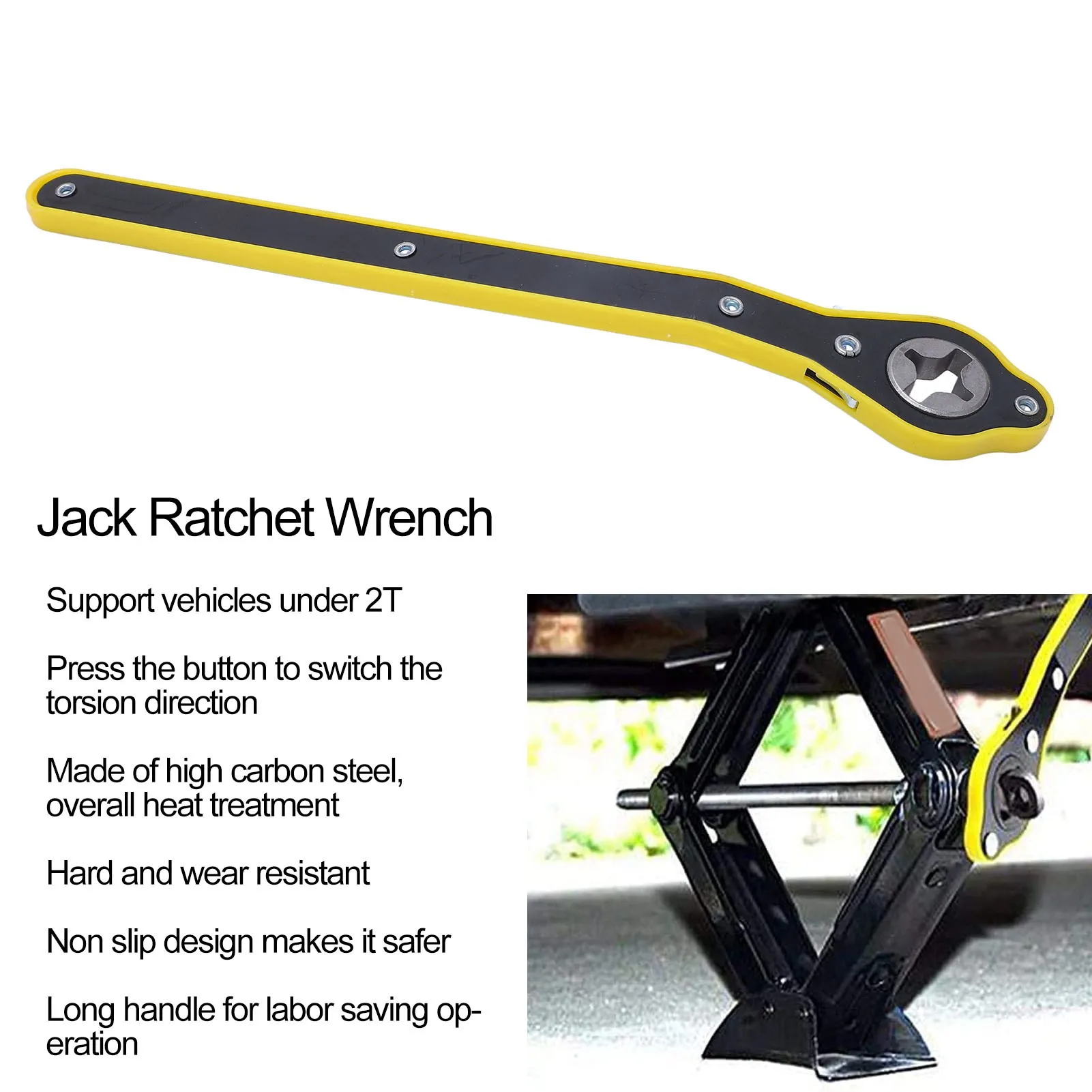 Llave de trinquete Jack Ratchet de mango largo para ahorro de esfuerzo, llave de trinquete automática para extracción y reparación de ruedas y neumáticos