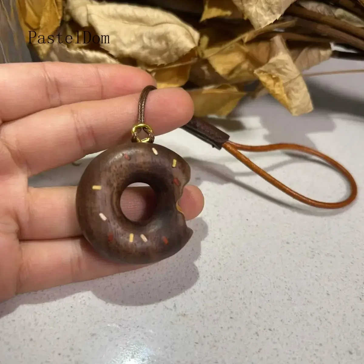 Cute Donut Solid Wood Ornament, Original Healing Modern Sculpture, Car Hanging Statue, Birthday Gift Decor