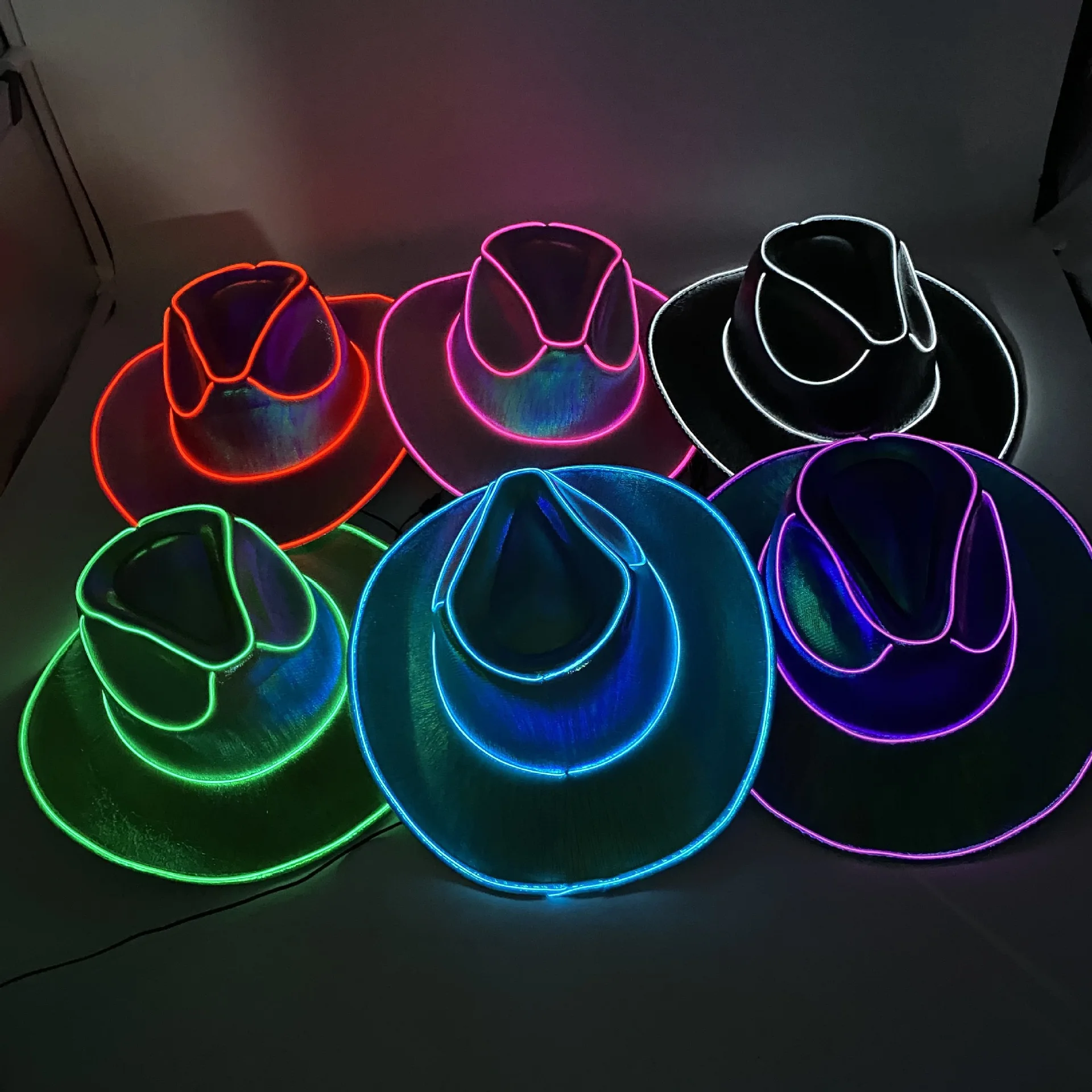 

Wireless Disco Glow LED Glow Colorful Men's Cowboy Hat Glow Bar Hat Party Supplies Flashing Neon Light Knight Western Cowboy Hat