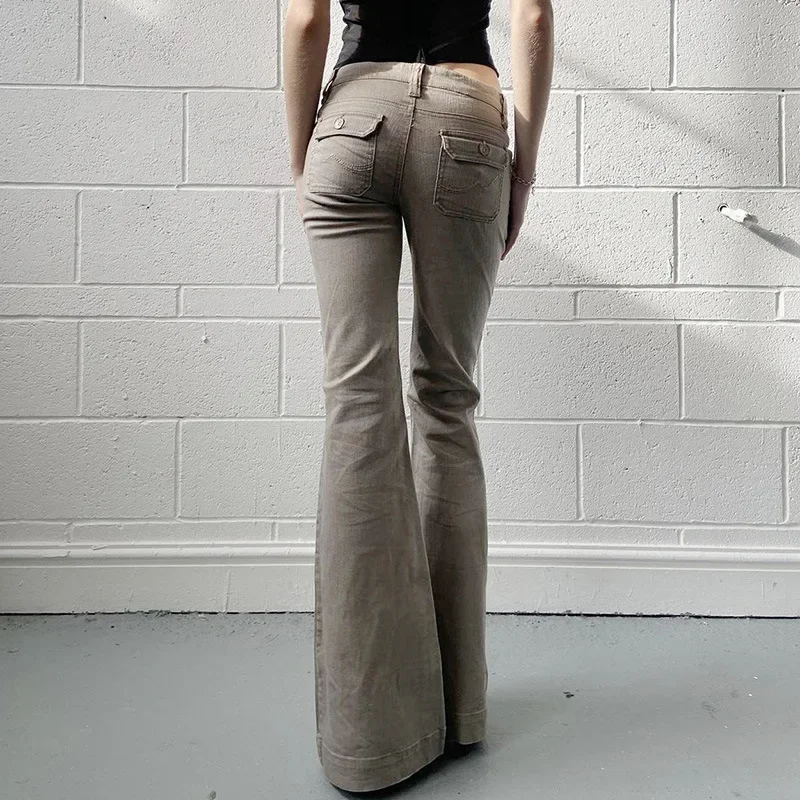 Pantalon évasé simple pour femme avec poche, jean basique, coupe couvertes, vêtements classiques, style anglais décontracté, haute couture, tout match