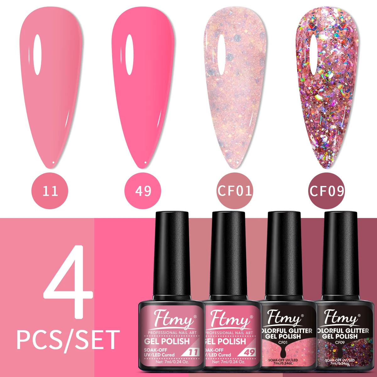 4pc ensemble de vernis à ongles Gel Semi 7ml Gel hybride Permanent vernis à ongles couche de finition tremper UV LED Gel d'art des ongles