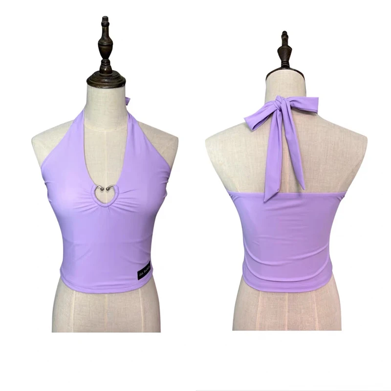 Latin Dance V-Neck Camisole Tops Hanging Neck Backless Practice Wear With Chest Cushion Rumba Dance Performance Vest VBH522