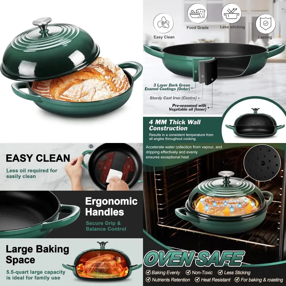 

Эмалированная чугунная голландская духовка, 5,5 литра, идеально подходит для выпечки хлеба на закваске, идеально подходит для домашних хлебопечных работ