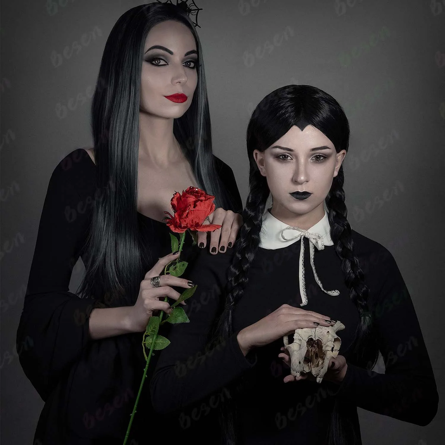 Synthetic Long Black Wig for Modiciya Addams Costume 30 inch Long Straight Women Cosplay Wigs for Halloween Party Anime or Fun