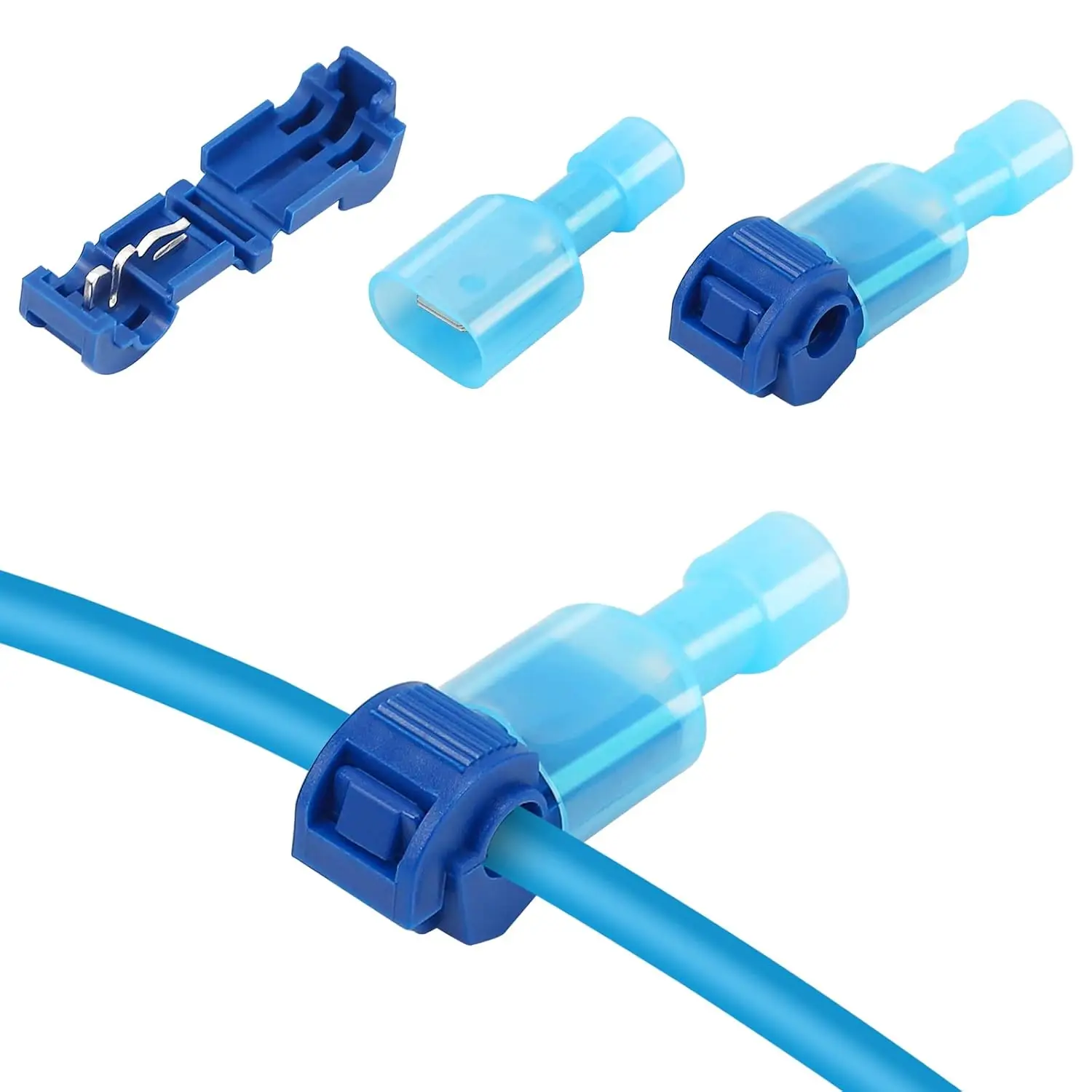 T Tap Wire Connectors- Blue 18-14AWG Waterproof Wire Tap Connectors,T Taps for Wiring Automotive,Self Stripping Quick Disconnec