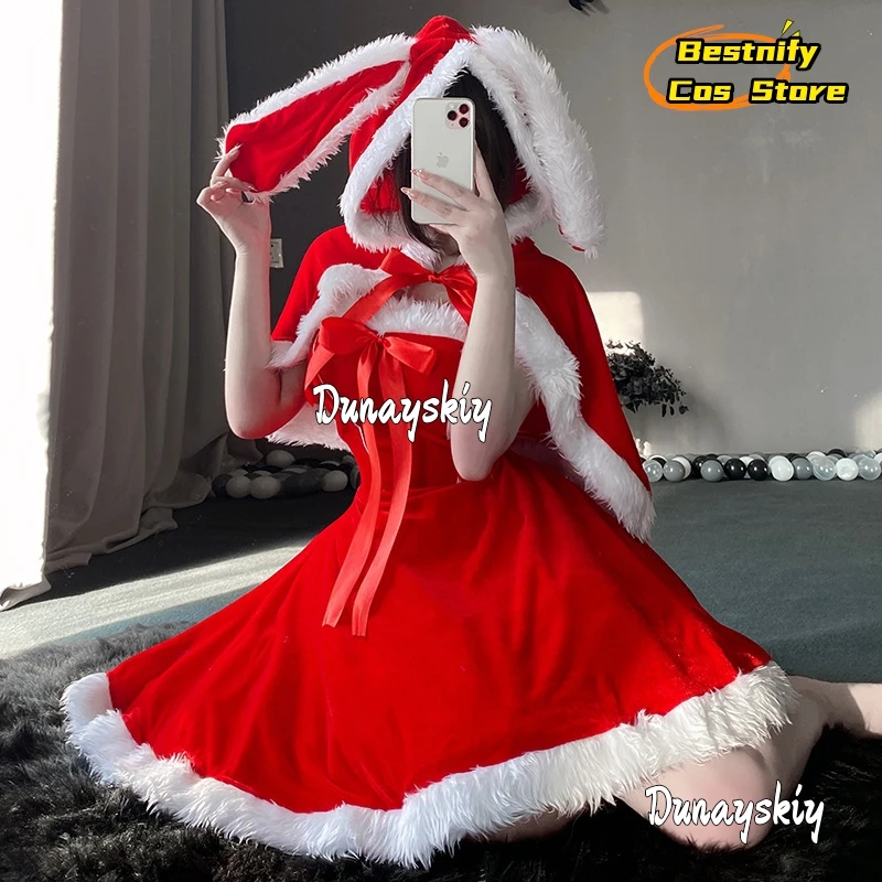 CosplayRed traje de vestido de Navidad disfraz de conejito Sexy uniforme de la serie de Papá Noel uniforme de sirvienta de Navidad vestido de capa de conejito Se