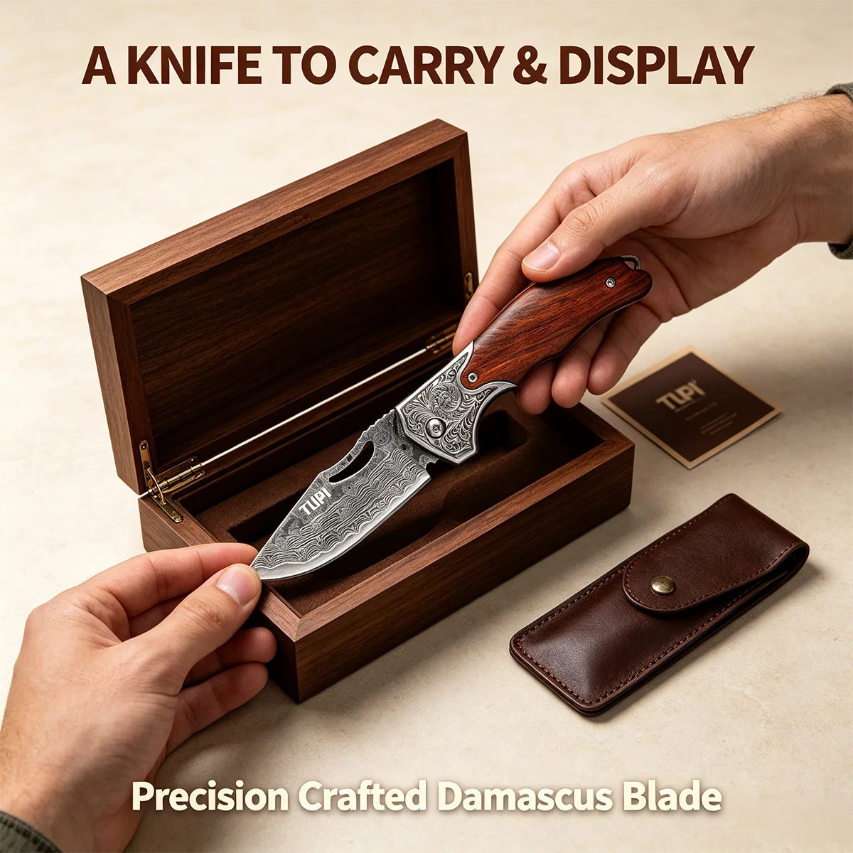 Professional Damascus Steel Folding Knife/Sharpener- Outdoor Camping Pocket Knife, Portable Small Sharp Blade For Fishing Hiking