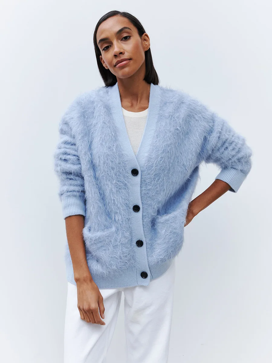 Inverno feminino falso pele de vison cardigan malha macia botão acima camisola moda na moda solto ajuste