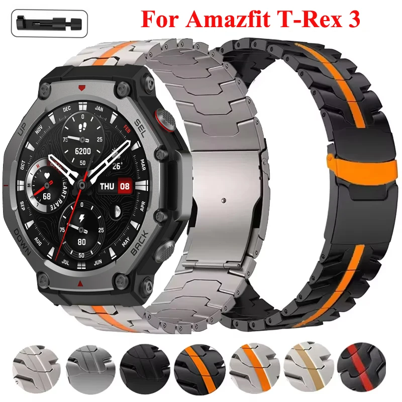 

Роскошный ремешок из нержавеющей стали для Amazfit T-Rex 3, металлический браслет Correa для Huami Amazfit T Rex 3, сменный ремень-браслет