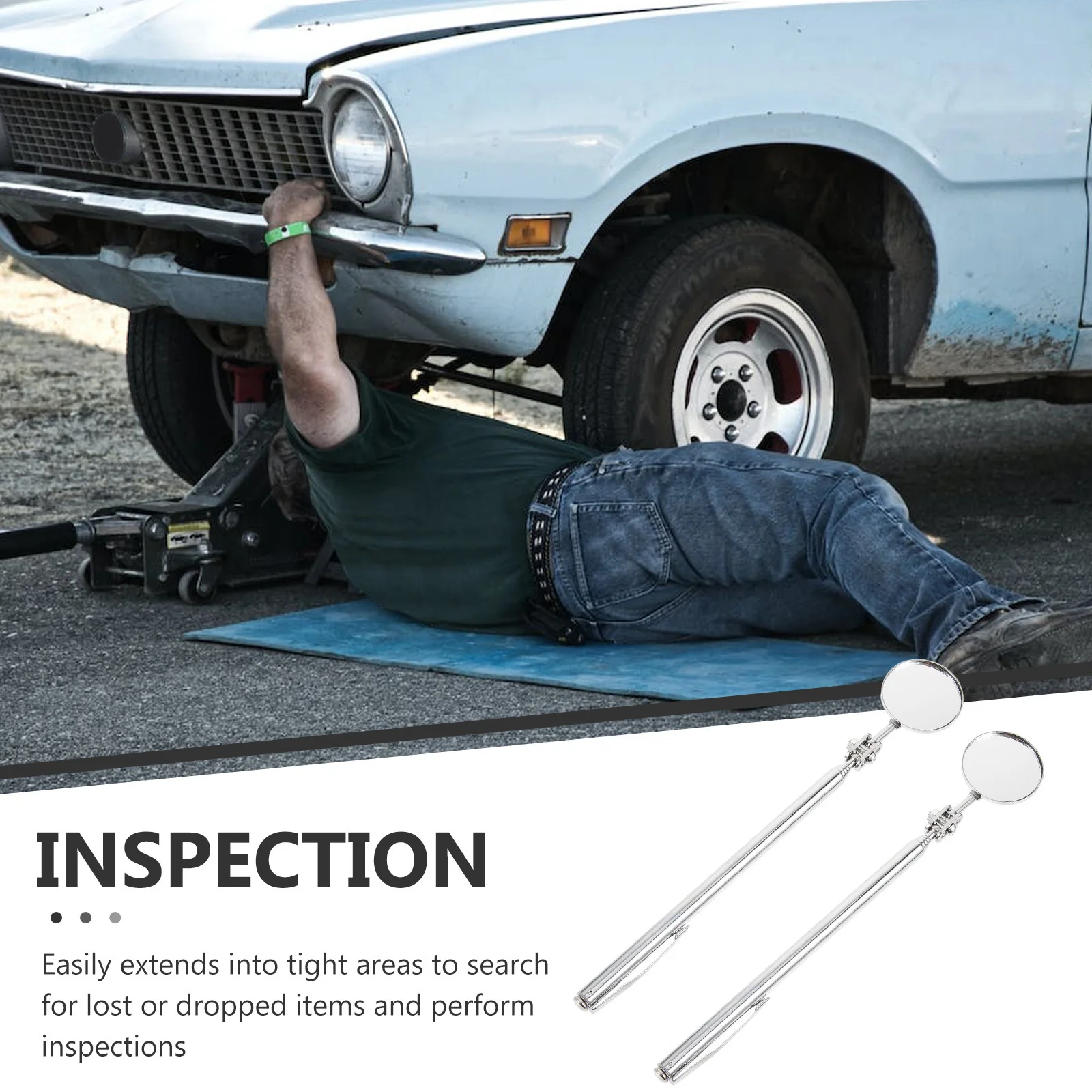 

2pcs Retractable Inspection Mirror Swivel Telescoping Auto Repair Tools For Hard To Reach Areas Mechanics Use