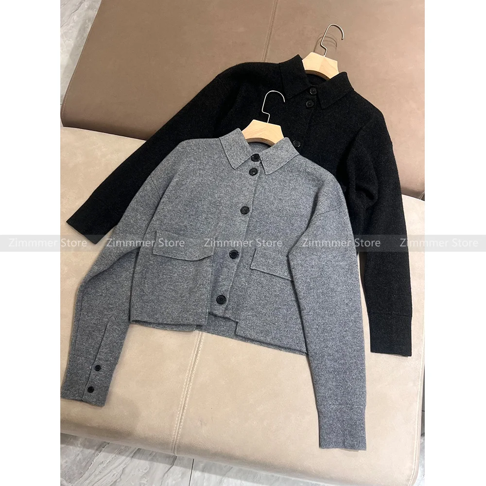 

Senior sense of temperament lapel knitted jumper jacket + half-body skirt suit women 2024 autumn and winter new