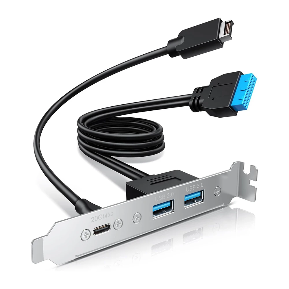 20Gbps USB3.2 Gen2x2 Front Panel Adapter, USB-C and USB to USB3.2 Type-E Key-A 20Pin and 19Pin USBConnectors with PCIeBracket