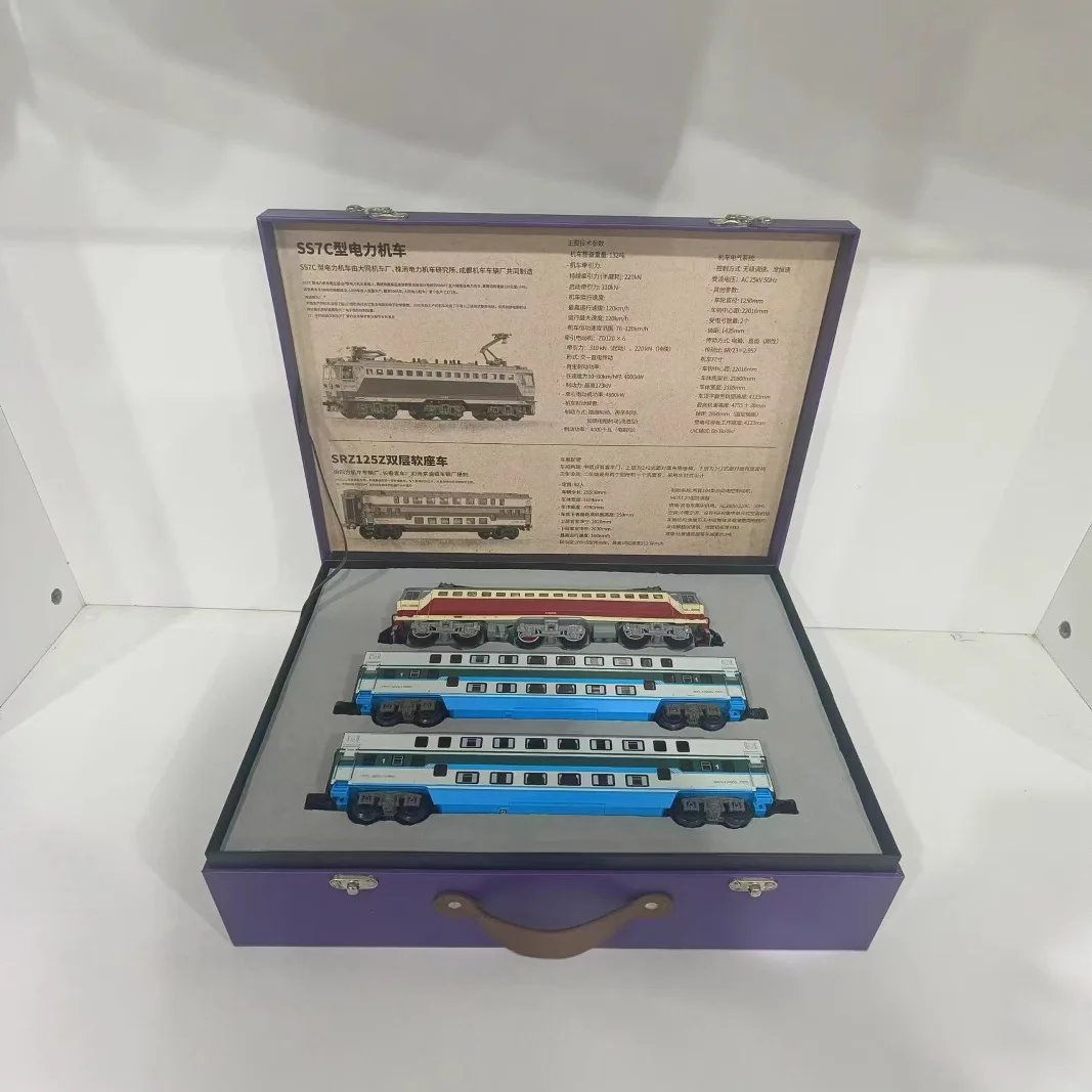 Juego de tren de juguete para niños, tren de montaje artesanal, modelo de coche de ferrocarril Retro, luz LED, coche de dos pisos, juguete eléctrico, regalo de Navidad