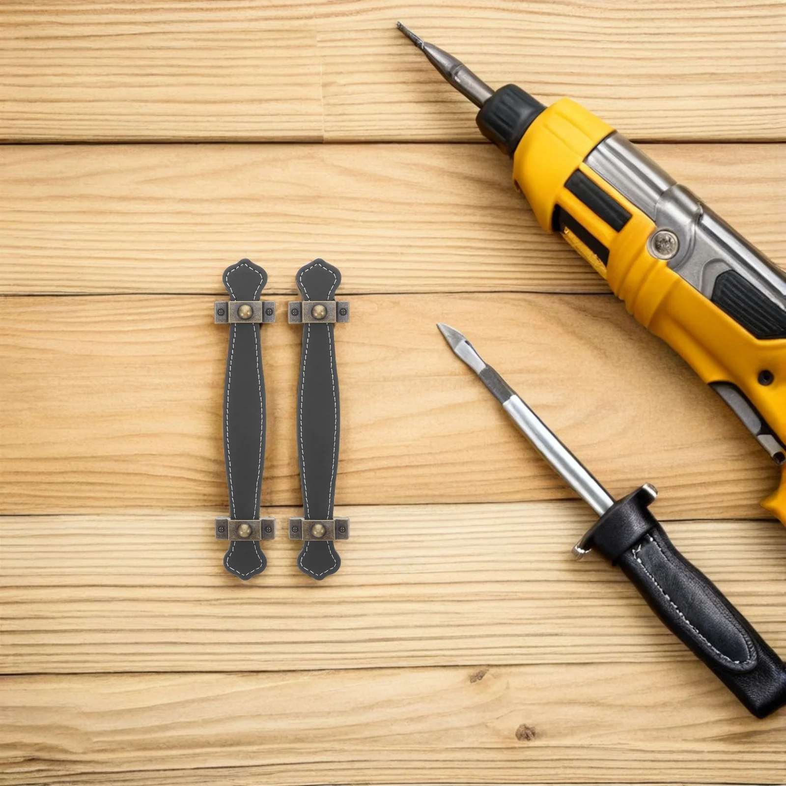 

2Pcs PU Handle Black Vintage Style Drawer Pulls Cabinet Door Handle Zinc Alloy for Kitchen Bathroom Furniture Knobs