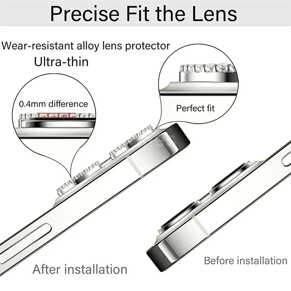 9D Rear Diamond Lens Protector For Iphone 15 Pro Max Camera Tempered Glass For Iphone 12 13 14Pro Max Ring Cover Case Film