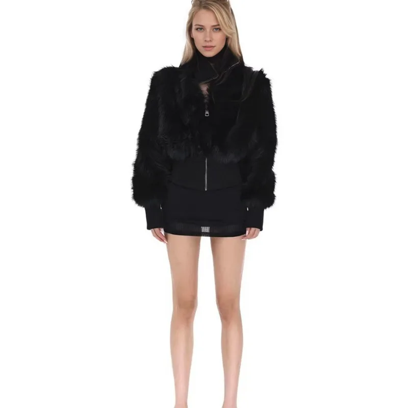 الفاخرة عالية الجودة الوقوف طوق رقيق الثعلب الفراء فو الفراء معطف المرأة الجديدة الخريف الشتاء قصيرة سستة معطف الفرو العلامة التجارية سترة الاتجاه