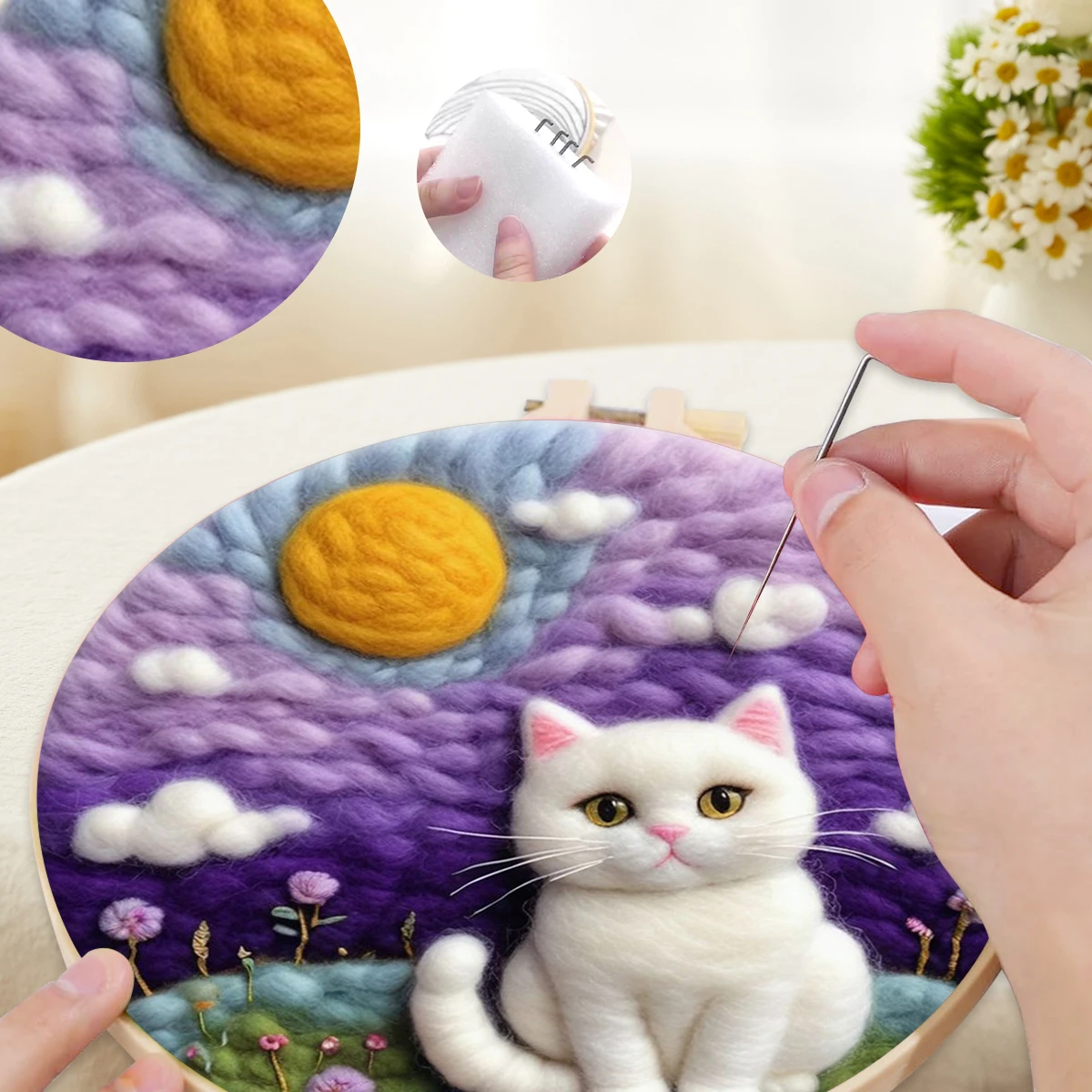 

SDOYUNO Diy Wool Felt Painting cat Stitch Machine Embroidery Frame Cross Stitch Sewing Colors Wool Felt Kits Diy Craft Supplies