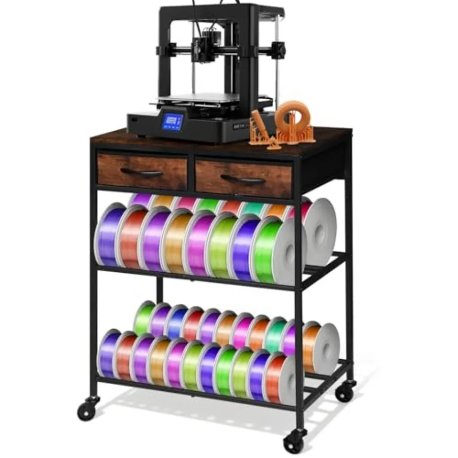 

Workshop studio office 3D printer filament storage shelf with drawers and wheels: heavy-duty metal black adjustable 4-leveling