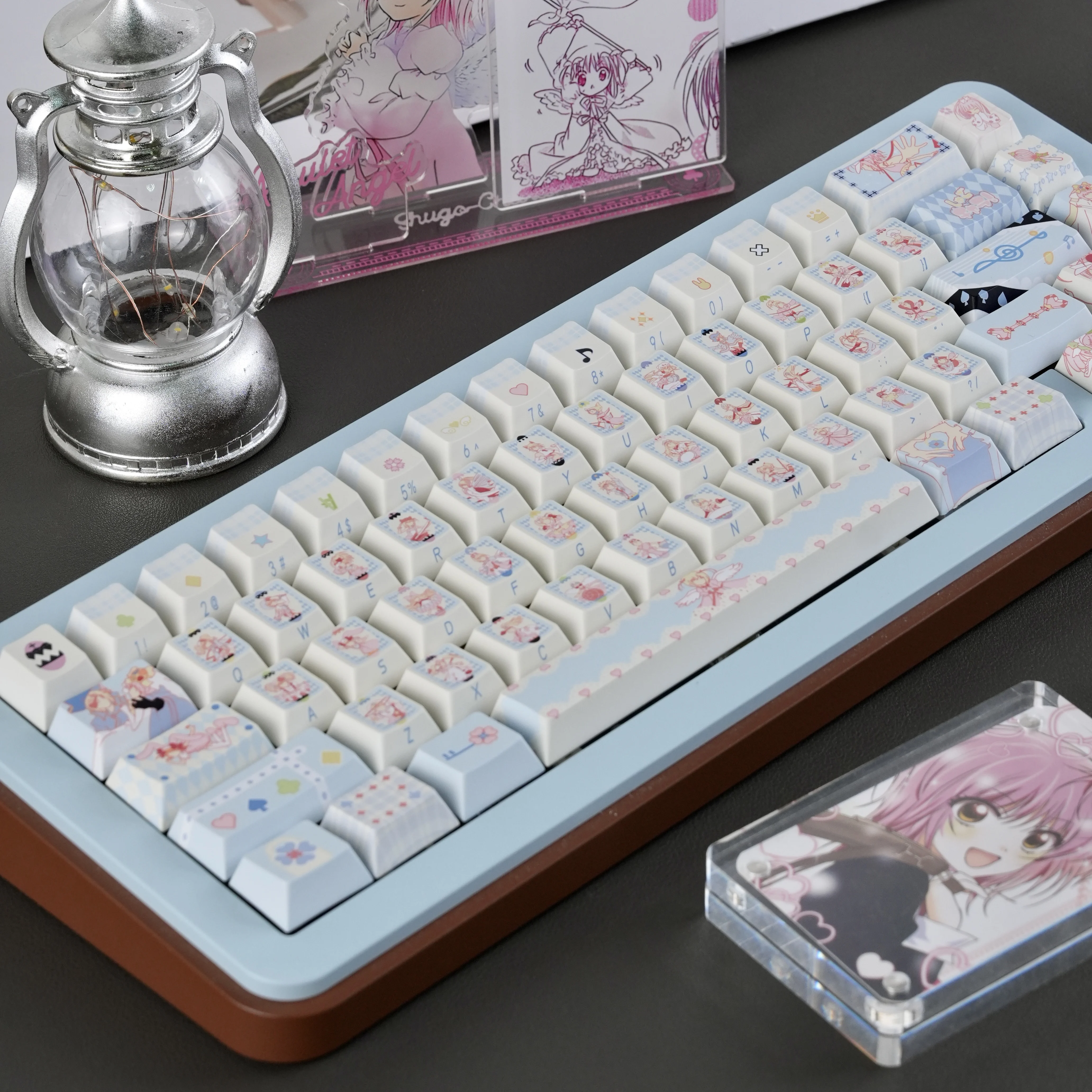 Guardian Cartoon Sweetheart Keycaps Pbt Five-Sided Sublimation Keycaps Pink Blue Cute Side Engraved Keyboard Customized Keycaps