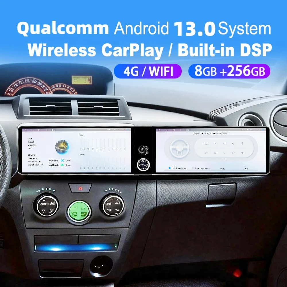 Radio Multimedia para Auto con Pantalla Dual de 12.3'', Qualcomm Carplay Android, para Toyota BB Subaru Dex 2006~2016, GPS, Unidad Principal de Radio para Auto
